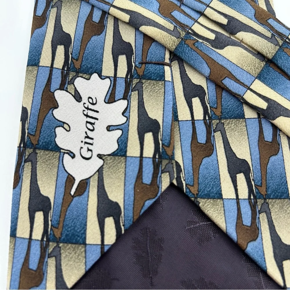 The Nature Conservancy Men's Tie 100% Silk Giraffes Animal Safari Blue Brown
